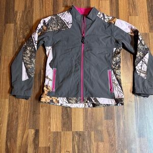 Yukon Gear Fleece Lined Grey Jacket Light Pink Camo Dark Pink Accents Womans med